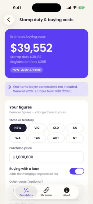 Stamp duty and buying costs calculator in Offsetly